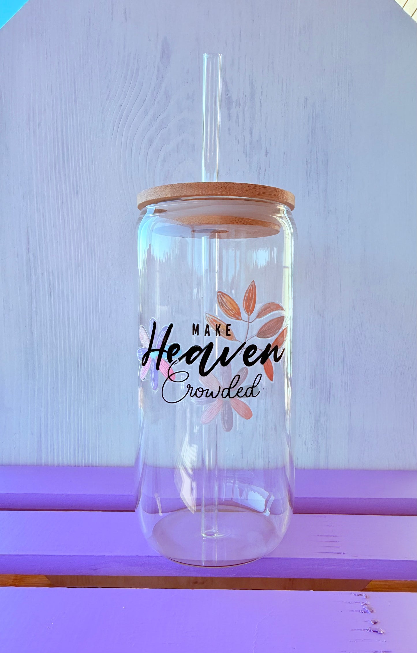 Make Heaven Crowded 15 oz Glass Tumbler and Straw