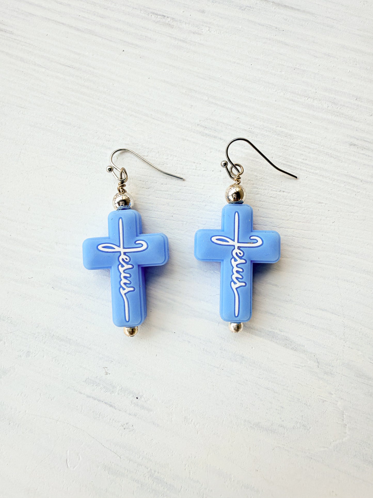 “My Jesus” rose cross earrings