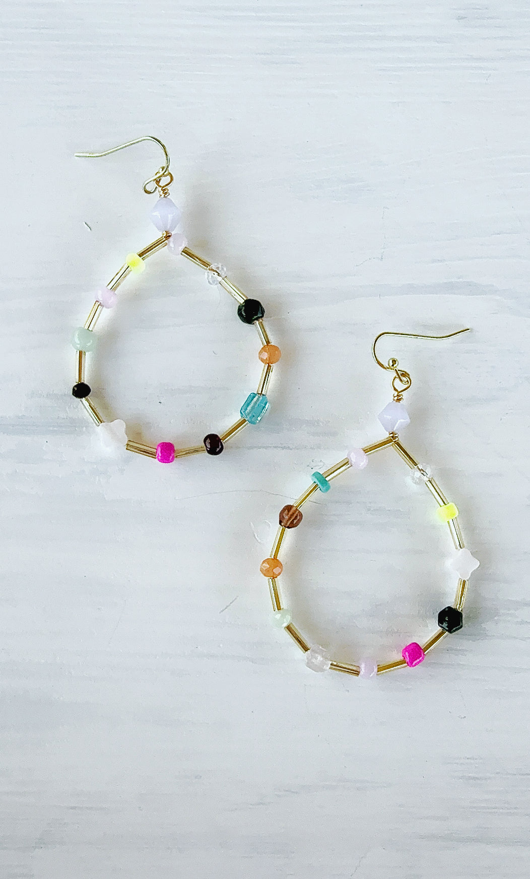 Multi mix Bead Teardrop Hoops Gold spacers