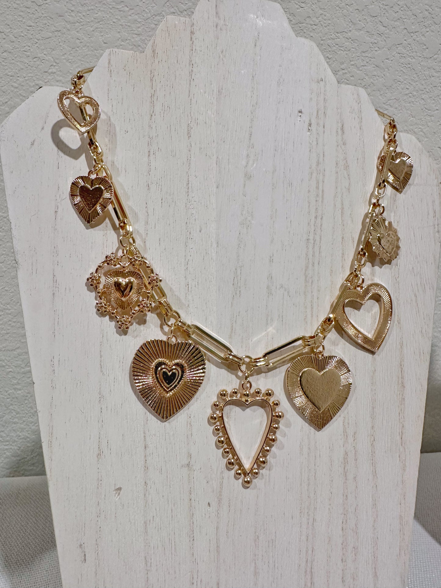 Chunky beaded heart charm necklace