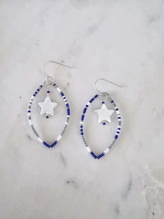 Blue/White/Silver Mix- Game Day Football Team Earrings