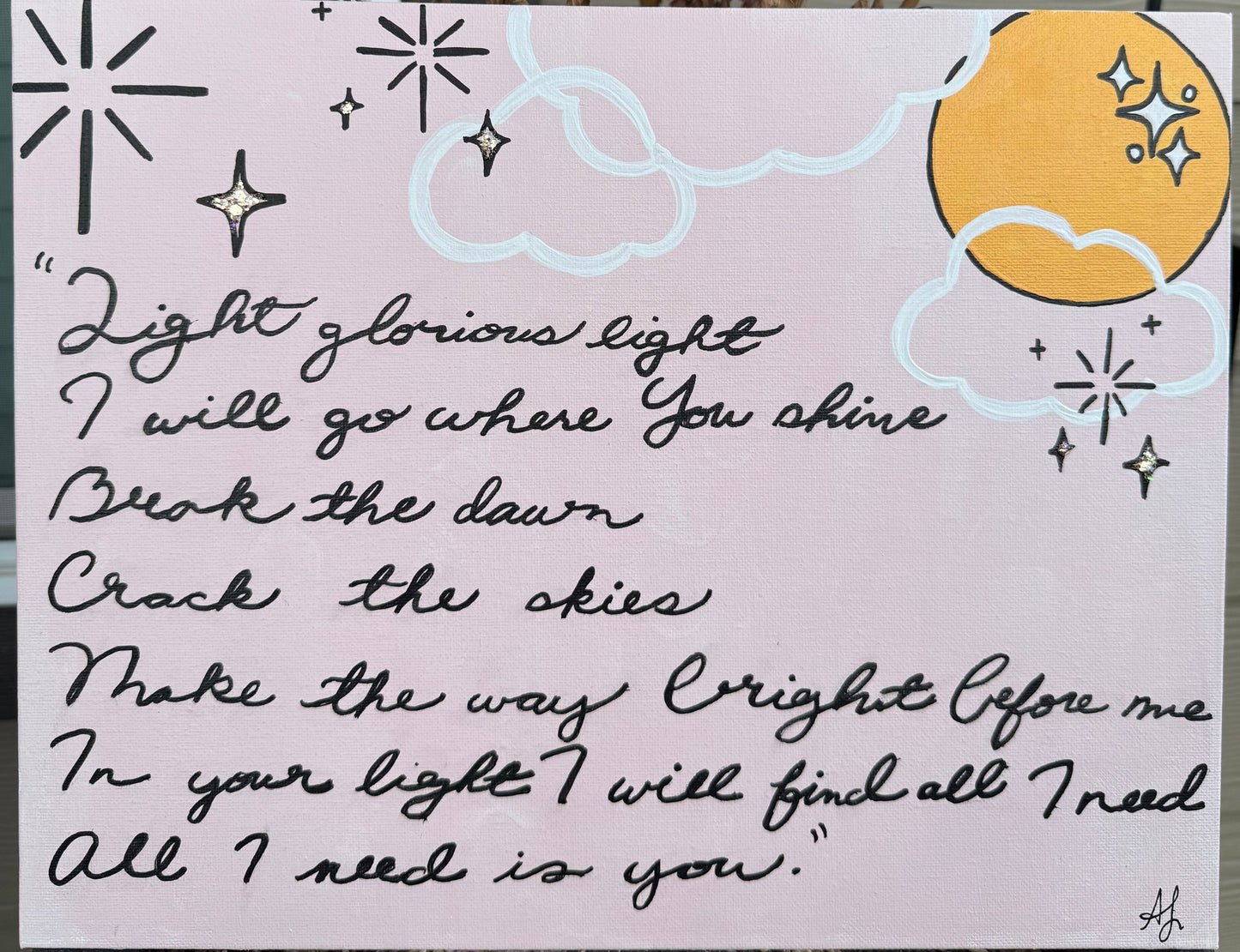Lyric Painting- "Oh How I Need You" Pink Sky
