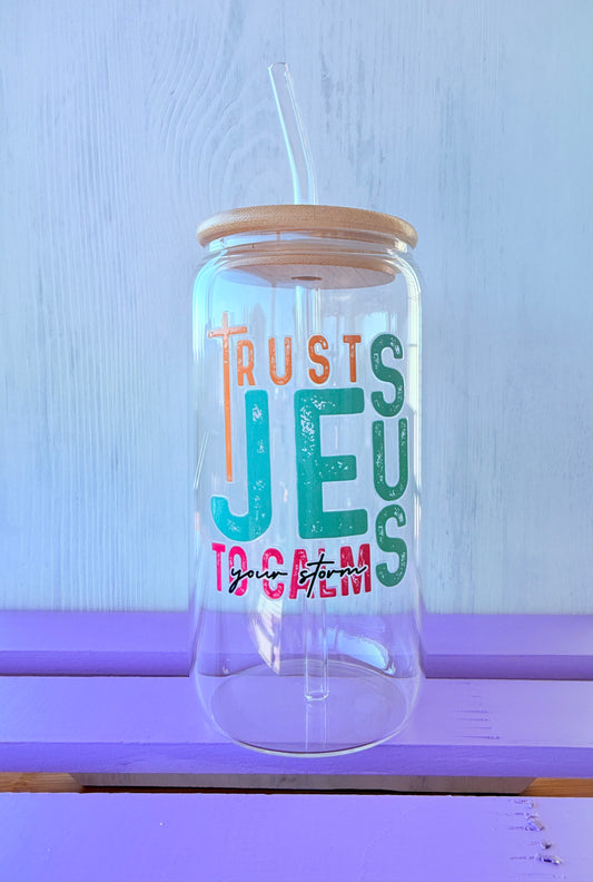 Trust Jesus to Calm Your Storm 15 oz Glass Tumbler and Straw