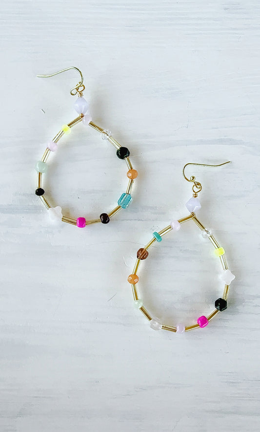 Multi mix Bead Teardrop Hoops Gold spacers