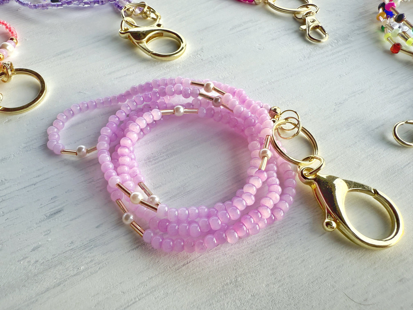 Beaded Lavender and Pearl Lanyard