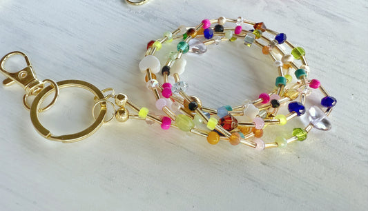 Beaded Lanyard- Mixed Bead w/Gold